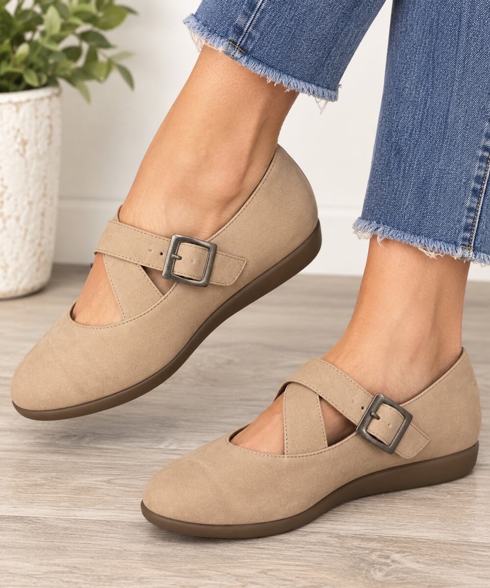 Rockport W2662 Tan Nubuck Leather Mary Jane Flats Women’s 5.5 M